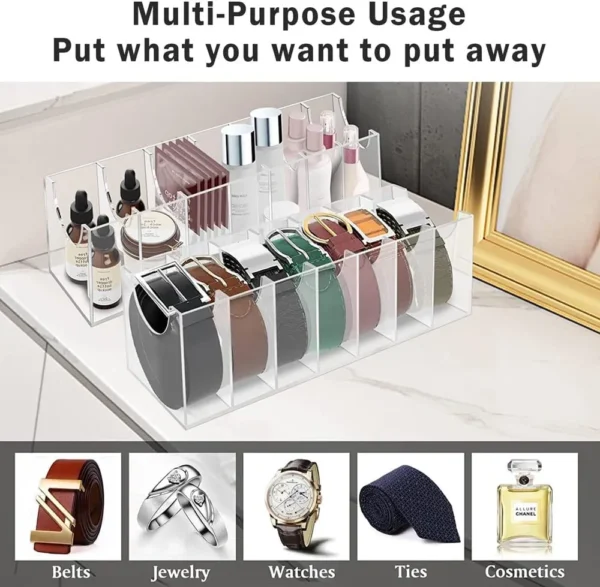COOLBLANG Belt Organizer, Acrylic Belt Storage for Closet with Dust Cover, Clear Belt Container Display Holder for Drawer, Clear Belt Tie Case Hanger 7 Compartments Men Home (Transparent, Large) - Image 10