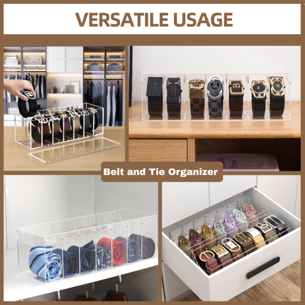 COOLBLANG Belt Organizer, Acrylic Belt Storage for Closet with Dust Cover, Clear Belt Container Display Holder for Drawer, Clear Belt Tie Case Hanger 7 Compartments Men Home (Transparent, Large) - Image 9