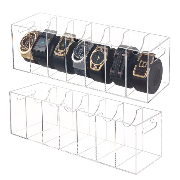 COOLBLANG Belt Organizer, Acrylic Belt Storage for Closet with Dust Cover, Clear Belt Container Display Holder for Drawer, Clear Belt Tie Case Hanger 7 Compartments Men Home (Transparent, Large) - Image 2