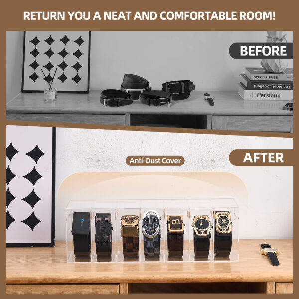 COOLBLANG Belt Organizer, Acrylic Belt Storage for Closet with Dust Cover, Clear Belt Container Display Holder for Drawer, Clear Belt Tie Case Hanger 7 Compartments Men Home (Transparent, Large) - Image 5