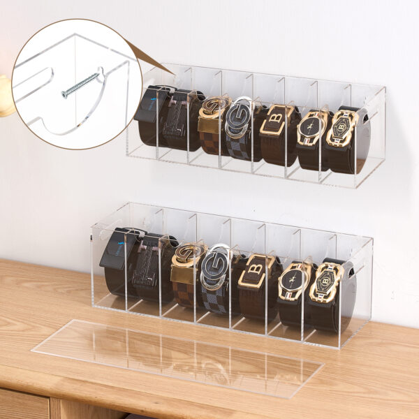 COOLBLANG Belt Organizer, Acrylic Belt Storage for Closet with Dust Cover, Clear Belt Container Display Holder for Drawer, Clear Belt Tie Case Hanger 7 Compartments Men Home (Transparent, Large) - Image 6