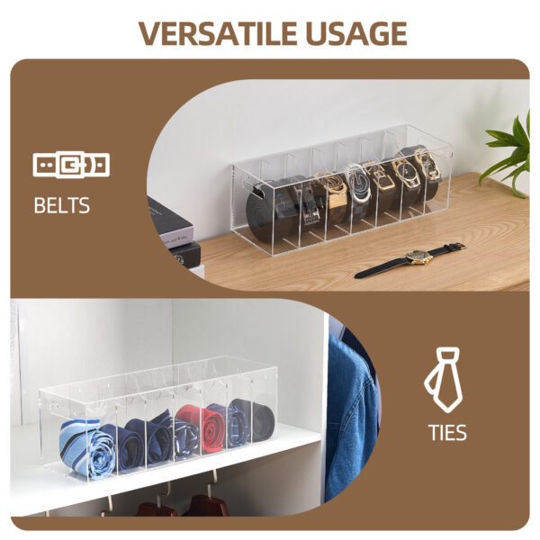 COOLBLANG Belt Organizer, Acrylic Belt Storage for Closet with Dust Cover, Clear Belt Container Display Holder for Drawer, Clear Belt Tie Case Hanger 7 Compartments Men Home (Transparent, Large) - Image 8