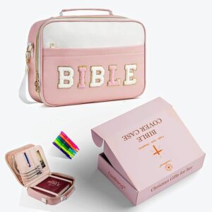 COOLBLANG Bible Cover Bag – Pink Bible Case Tote with Strap & Handle | Large Bible Carrying Case with Zipper Pockets & Inner Storage | Christian Gift for Women & Girls | Fits Standard and Large Bibles